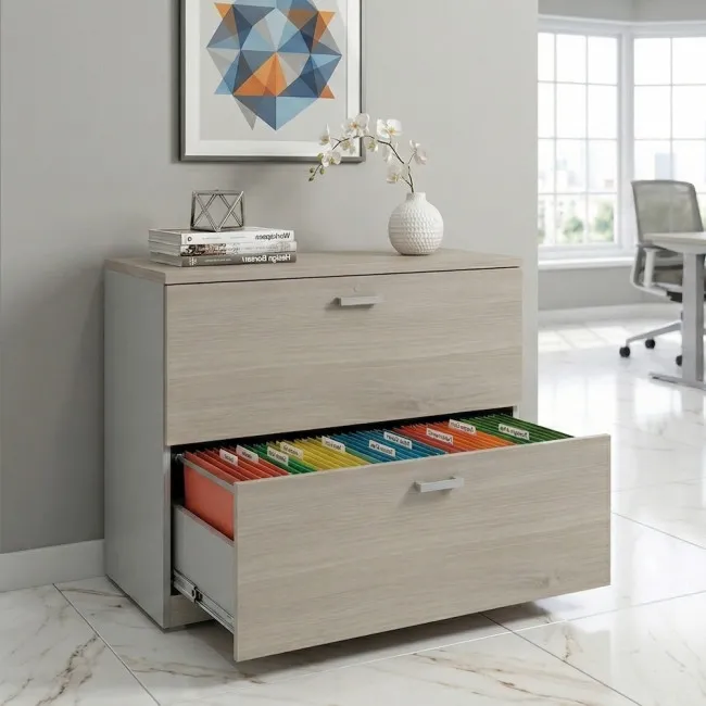 meuble-professionnel-2-tiroirs-dossiers-suspendus-mobel-linea-coloris-gris-alu-acacia-clair