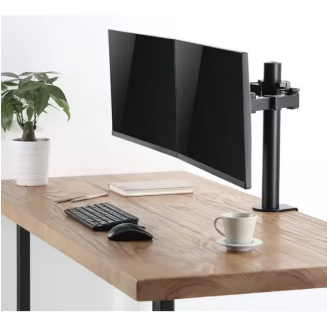 support double écran LogiLink BP0106 sur un bureau en bois.