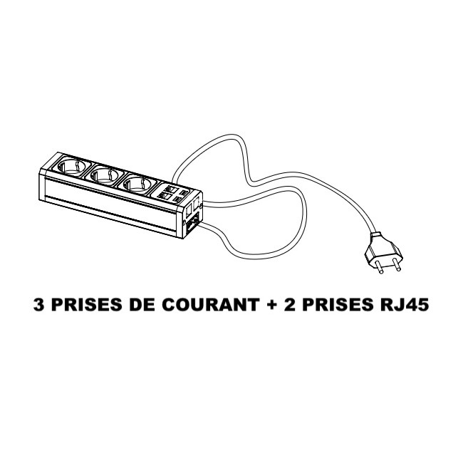 bloc électrification table de réunion avec 3 prises de courant et 2 prises RJ45