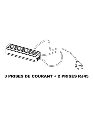 bloc électrification table de réunion avec 3 prises de courant et 2 prises RJ45