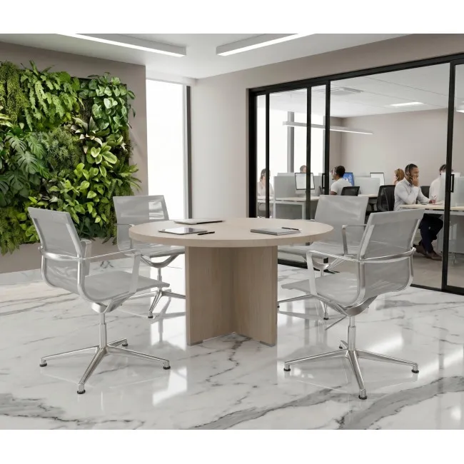 table-reunion-ronde-4-places-tak-mobellinea-acacia-clair avec chaises