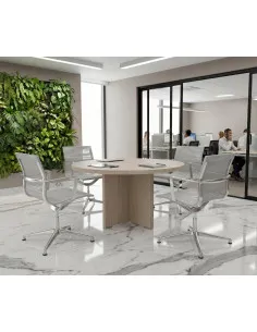 table-reunion-ronde-4-places-tak-mobellinea-acacia-clair avec chaises