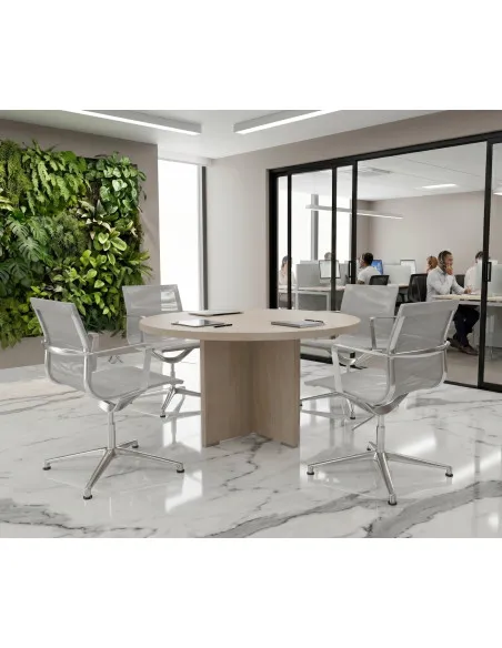 table-reunion-ronde-4-places-tak-mobellinea-acacia-clair avec chaises
