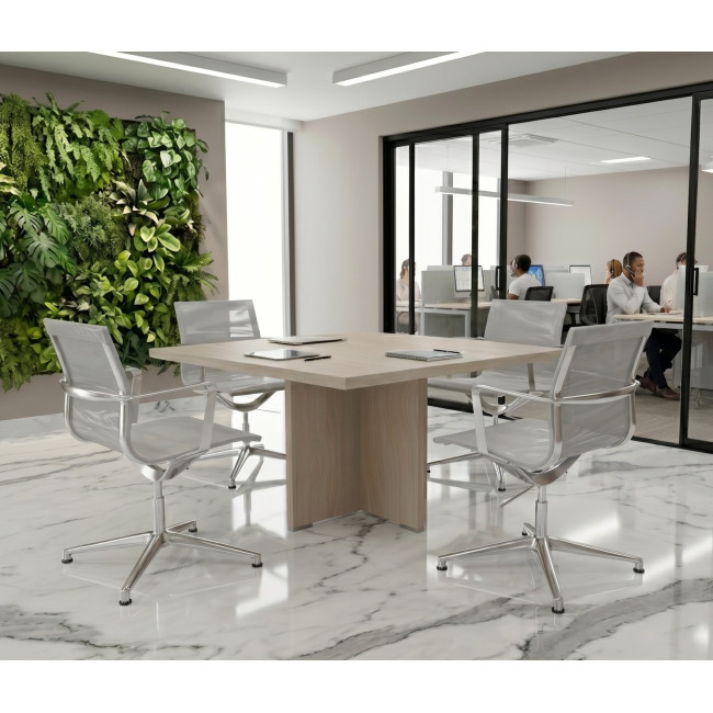 table-reunion-carre-4-places-tak-mobellinea-acacia-clair avec 4 chaises