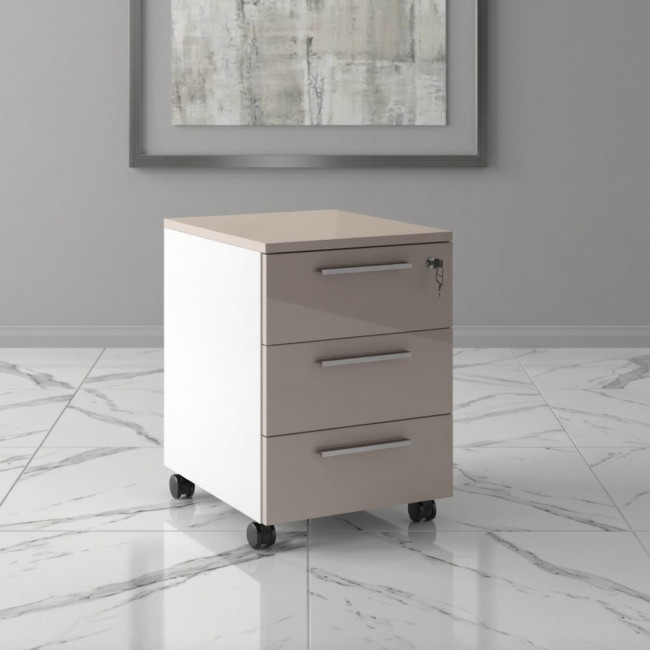 caisson de bureau 3 tiroirs blanc façade cachemire brillant