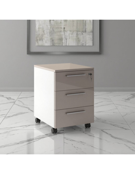 caisson de bureau 3 tiroirs blanc façade cachemire brillant