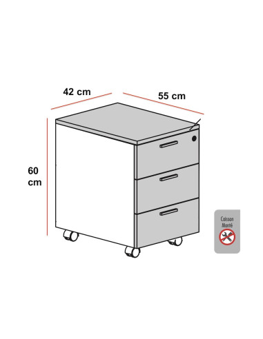 dimensions caisson ofitres 3 tiroirs classiques