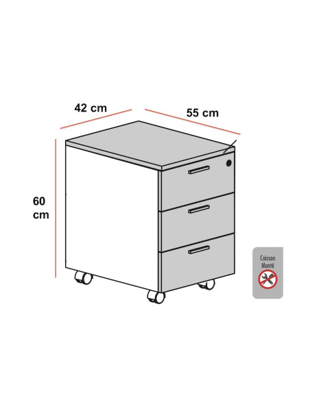 dimensions caisson ofitres 3 tiroirs classiques