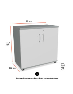 armoire-rangement-basse-bureau-portes-battantes-mdd-gris-aluminium-portes-blanche 2