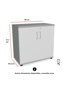 armoire-rangement-basse-bureau-portes-battantes-mdd-gris-aluminium-portes-blanche 2