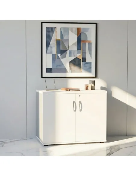 armoire-rangement-basse-bureau-portes-battantes-mdd-gris-aluminium-portes-blanche