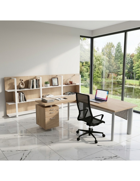 bureau-direction-plateau-courbe-xtime-next-quadrifoglio-coloris-orme-avec-retour-caisson-2-tiroirs