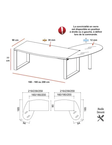 dimensions bureau de direction X time Ring avec goutte d'eau en verre pour convivialité Quadrifoglio