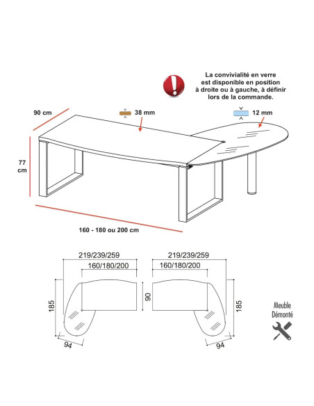 dimensions bureau de direction X time Ring avec goutte d'eau en verre pour convivialité Quadrifoglio