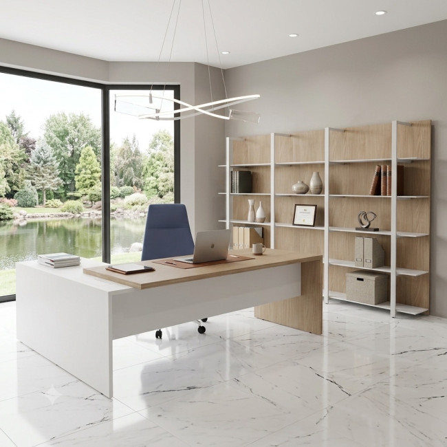 bureau manager avec retour droite T45 quadrifoglio vue face coloris orme