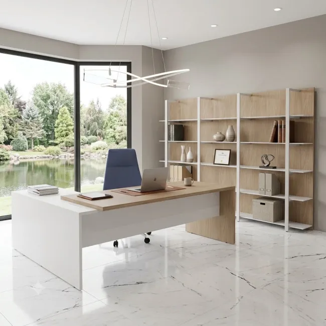 bureau manager avec retour droite T45 quadrifoglio vue face coloris orme