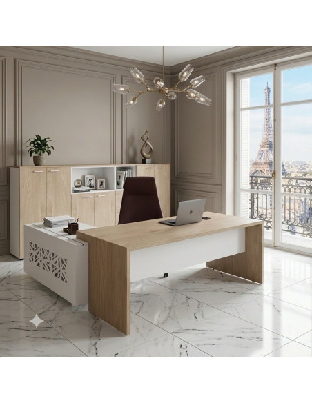 bureau-manager-T45-quadrifoglio-meuble-retour-droite-coloris-orme-blanc
