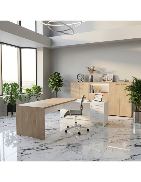 vue arriere bureau manager avec retour droite T45 quadrifoglio vue face coloris orme