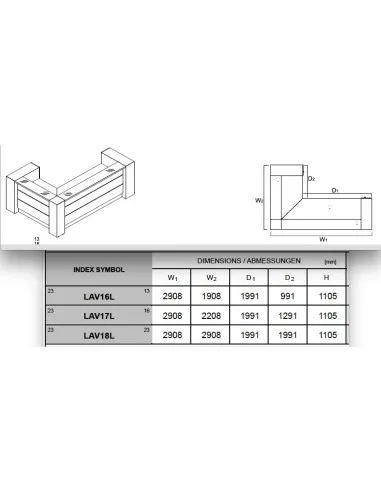 Bureau d’accueil lumineux en angle modèle Valde avec armoires de rangement intégrées - MDD