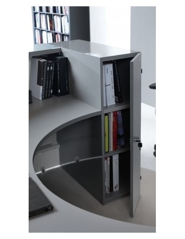Bureau d’accueil lumineux en angle modèle Valde avec armoires de rangement intégrées - MDD