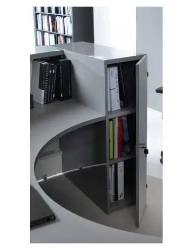 Bureau d’accueil lumineux en angle modèle Valde avec armoires de rangement intégrées - MDD
