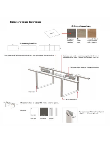 caractéristiques techniques table t45 quadrifoglio pieds-metal