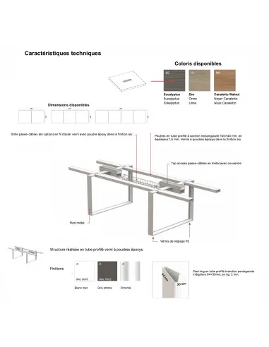 caractéristiques techniques table t45 quadrifoglio pieds-metal