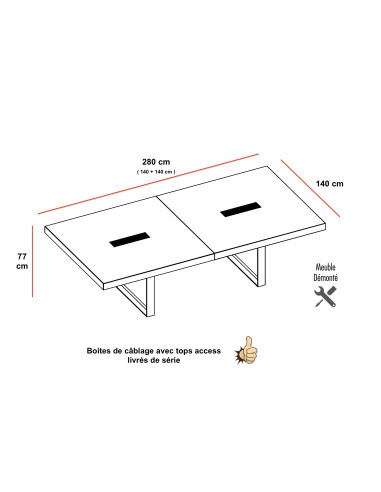 table-reunion-rectangulaire-8 - 10 personnes- T45 - quadrifoglio- pieds-metal