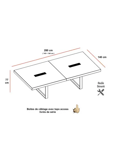 table-reunion-rectangulaire-8 - 10 personnes- T45 - quadrifoglio- pieds-metal