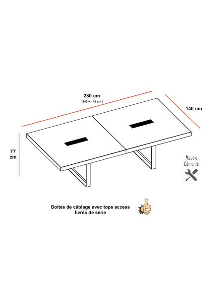 table-reunion-rectangulaire-8 - 10 personnes- T45 - quadrifoglio- pieds-metal