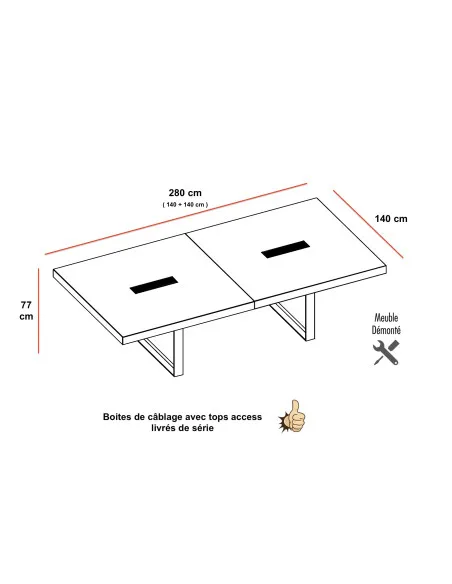 table-reunion-rectangulaire-8 - 10 personnes- T45 - quadrifoglio- pieds-metal
