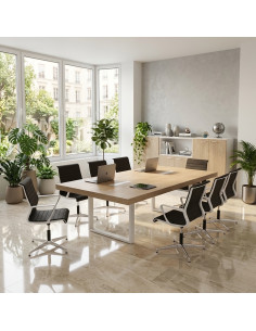 table-reunion-forme-rectangulaire-t45-quadrifoglio-10-personnes-pieds-metal-chrome-plateaux-orme 2