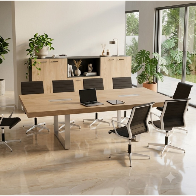 table-reunion-forme-rectangulaire-t45-quadrifoglio-10-personnes-pieds-metal-chrome-plateaux-orme