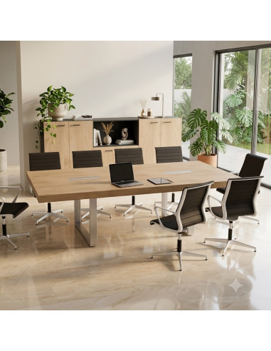 table-reunion-forme-rectangulaire-t45-quadrifoglio-10-personnes-pieds-metal-chrome-plateaux-orme