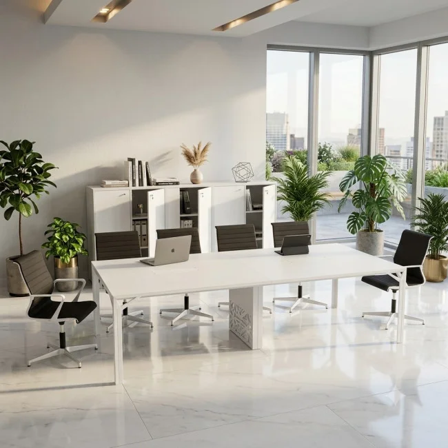 table-reunion-plateau-verre-blanc-forme recangulaire-collection-x8-quadrifoglio