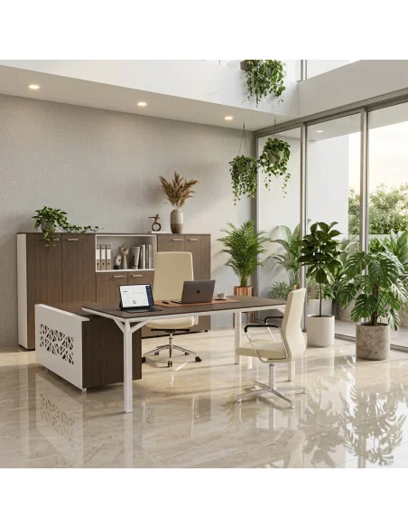 bureau-direction-angle-direction-x8-quadrifoglio-vue-avant-retour-droite-pied-blanc-bois-coloris-eucalyptus