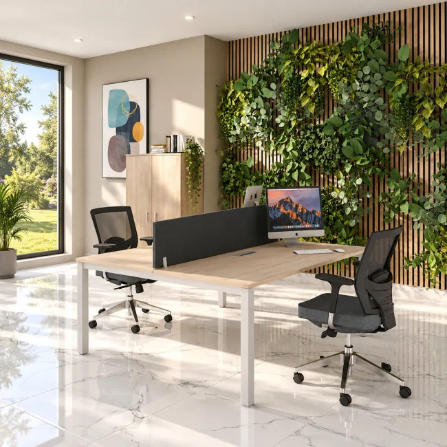 bureau double en face a face tempo mobel-linea plateau acacia clair pieds gris alu