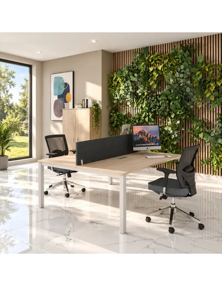 bureau double en face a face tempo mobel-linea plateau acacia clair pieds gris alu