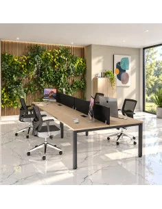 bureau 4 personnes en face a face tempo mobel-linea plateau acacia clair pieds gris anthracite