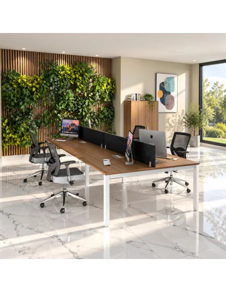bureau 4 personnes en face a face tempo mobel-linea plateau acacia fonce pieds gris alu