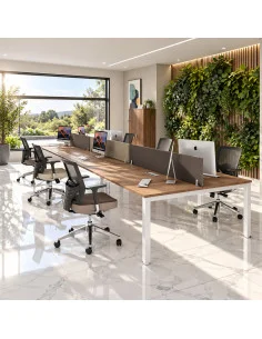 bureau bench 6 personnes tempo mobel linea plateau acacia clair et pieds blanc 2