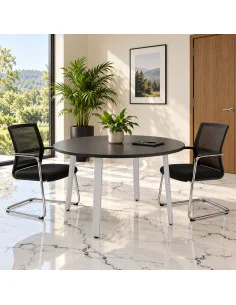 table-de-reunion-ronde-4-personnes-ogi-mdd coloris anthracite-pieds-blanc