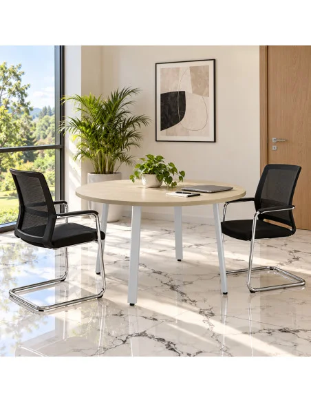 table-de-reunion-ronde-4-personnes-ogi-mdd coloris chene canadien-pieds-blanc