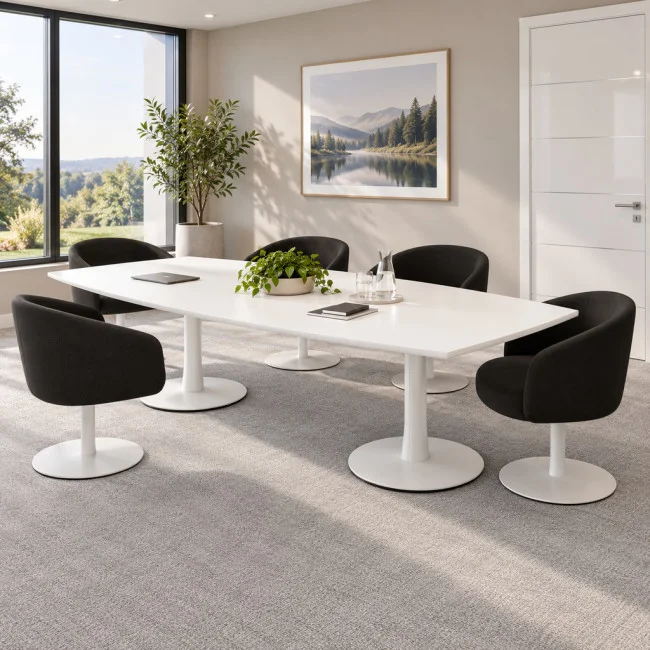 table-de-reunion-tonneau-quadrifoglio-idea-plateau-blanc-pieds-blanc