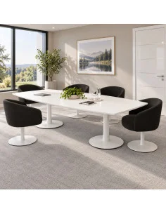 table-de-reunion-tonneau-quadrifoglio-idea-plateau-blanc-pieds-blanc
