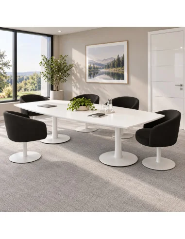 table-de-reunion-tonneau-quadrifoglio-idea-plateau-blanc-pieds-blanc