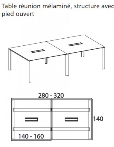 Grande table de réunion X7 avec pieds ouverts - Officity