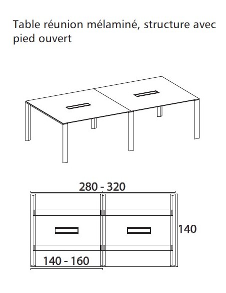 Grande table de réunion X7 avec pieds ouverts - Officity