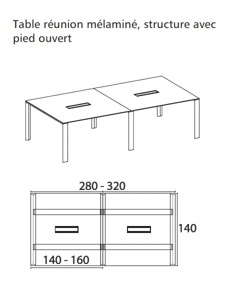 Grande table de réunion X7 avec pieds ouverts - Officity