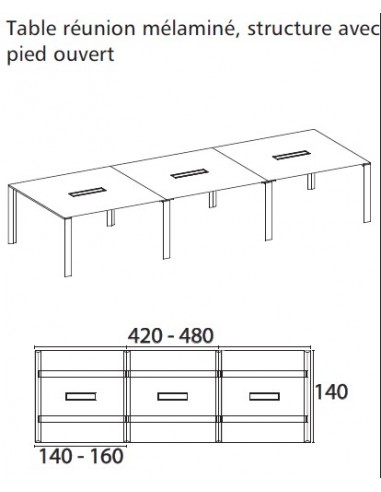 Grande table de réunion X7 avec pieds ouverts - Officity